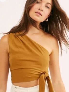 Free People Carmen One Shoulder Brown Carmel color Crop top size xs